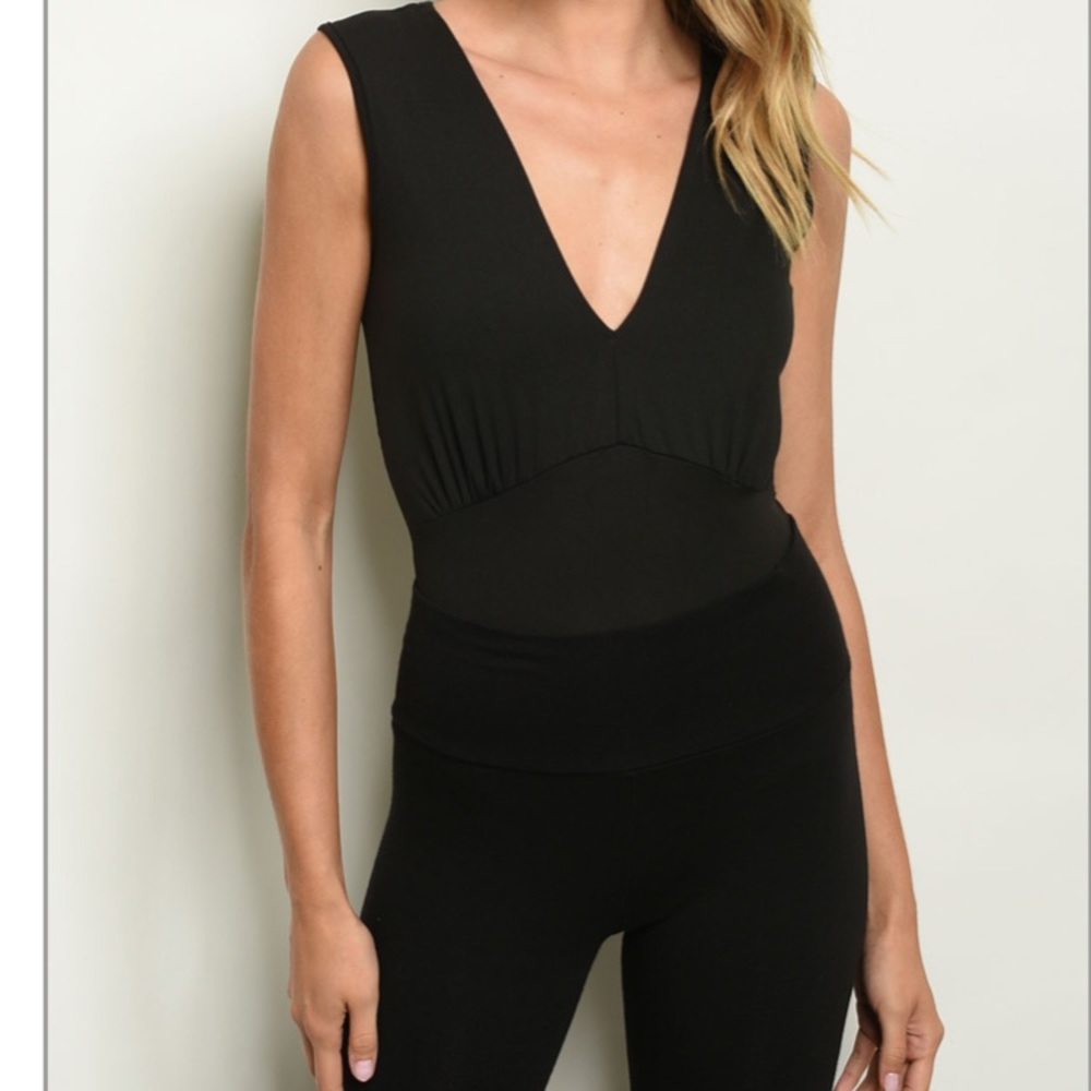 LAST ONE Sexy V Neck Black Jumpsuit Bodysuit L